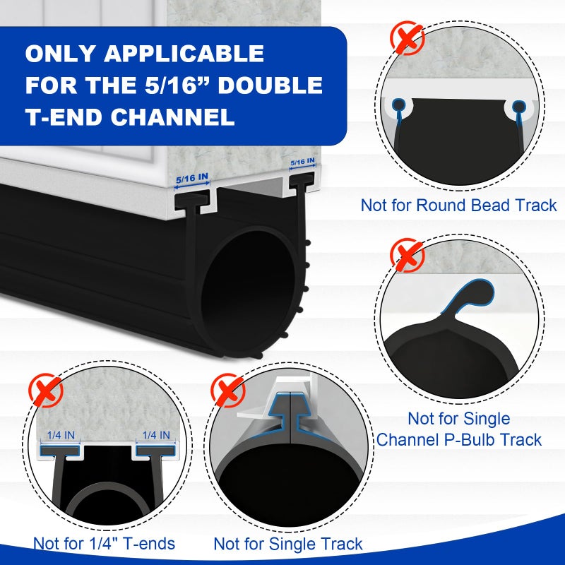 DGSL Garage Door Seals Bottom Rubber Weather Stripping Kit Seal Strip Replacement, Universal Weatherproof Threshold Buffering Sealing Rubber 5/16 inch T Ends (10 Ft, Black) - Image 4